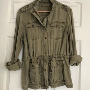 lightweight moss green utility jacket.